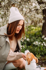 Woman petting a dog 7265.