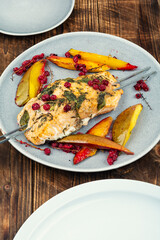 Salmon mango skewers.