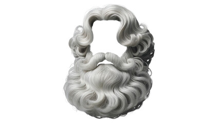 Detailed close up of a sculpted white marble beard and wig with flowing strands isolated on transparent background
