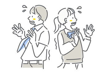 Obraz premium 何かを怖がる高校生 シンプルでお洒落な線画イラスト
