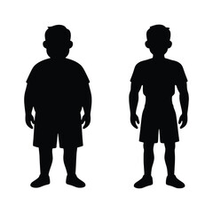 Weight Loss Before and After Comparison of Young Man Silhouette Isolated on White Background