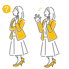 A simple and stylish line drawing of a businesswoman whose doubts are resolved