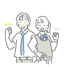 A simple and stylish line drawing of a confident high school student