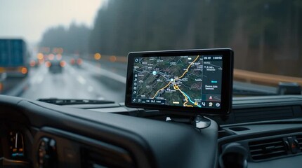 IoT logistics solutions Truck dashboard IoT screen updating route in real-time Camera over-the-shoulder Motion GPS map animation