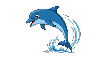 Obraz premium A happy blue dolphin leaps from the ocean waves with a joyful expression.