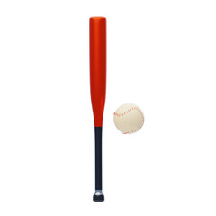 Red Baseball Bat With White Ball On Transparent Background In Studio Lighting