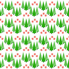 Seamless Christmas Tree Pattern with “Ho Ho” Lettering Repeat on White Background