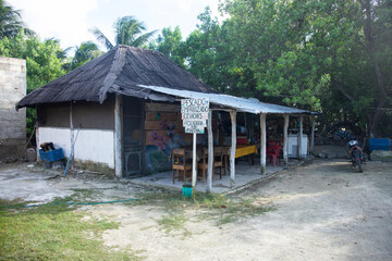 El Cuyo, Mexico; November 1, 2025: Local fresh fish restaurant in El Cuyo, a fishing village in the Yucatan region of Mexico.