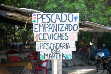 El Cuyo, Mexico; November 1, 2025: Local fresh fish restaurant in El Cuyo, a fishing village in the Yucatan region of Mexico.