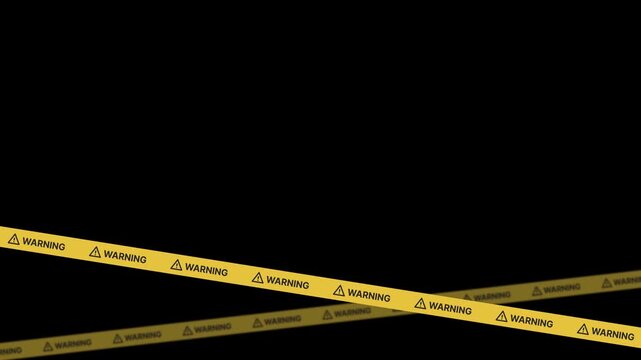 Warning Yellow tapes seamless animation. 4K animation of seamless 2 warning tapes with icon and text on black background