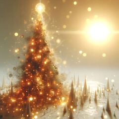 Festive Christmas tree lights and stars decoration on a winter holiday card design