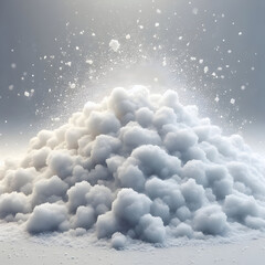 Beautiful, fluffy white clouds in the blue summer sky with a light dusting of snow