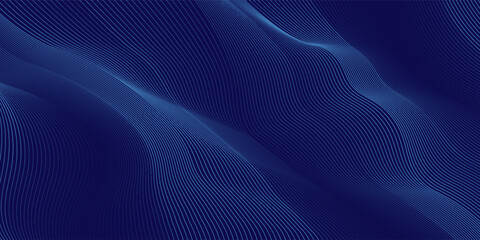 Blue abstract background design. Modern wavy line pattern in monochrome colors. Premium stripe texture for banner, business backdrop. Dark horizontal vector template