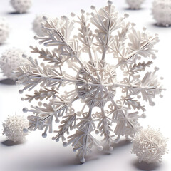 Silver Christmas Ornament with Snowflake on White Background