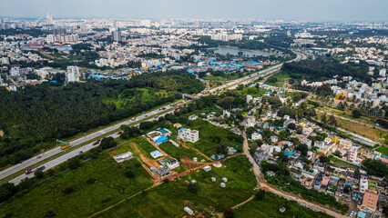 Ariel Shot of beautiful Bangalore City in India	