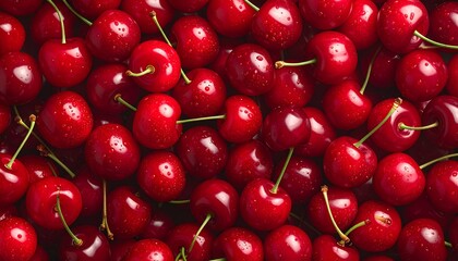 Fresh cherry with water drops. Close-up of cherries, background.