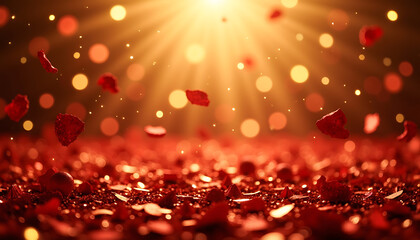 Falling Rose Petals on Warm Bokeh Background