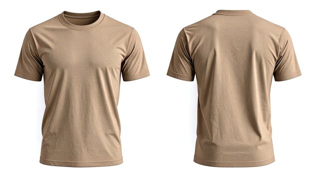 Tan t shirt front and back view on white background