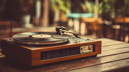 Vintage Record Player on Table