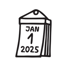 Doodle calendar 1st of month icon or logo hand drawn with black line in freehand style. Vector illustration isolated on white background