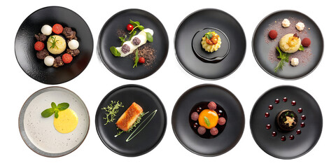 Molecular Cuisine Gourmet Dishes PNG Set – Top View, Isolated on Transparent Background