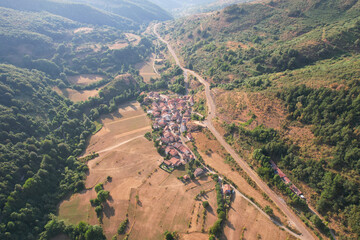 Aerial view of Santa Marina de Valdeon village. Picos de Europa, Leon, Spain.