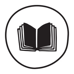 Doodle open book icon hand drawn in flat style. Knowledge and education symbol. Vector illustration isolated on white background