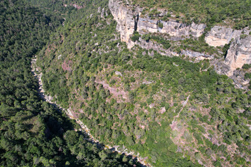 Aerial view of Foradada Gorge on sunny summer day. La Febr&oacute;, Tarragona, Spain.