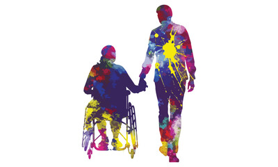 Naklejka premium Wheelchair Inclusion Watercolor Art – Disability Support & Accessibility
