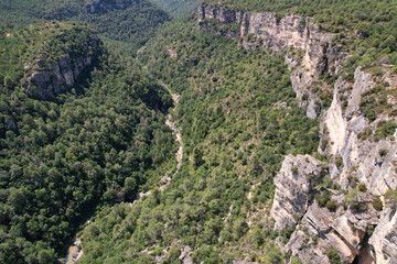 View of Foradada Gorge on sunny summer day. La Febr&oacute;, Tarragona, Spain.
