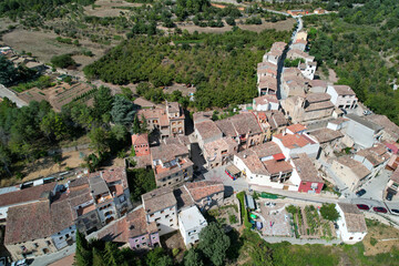 Drone view of La Febr&oacute; village on sunny summer day. Tarragona, Spain.