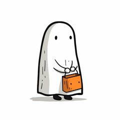 Cartoon ghost holding a bag The ghost is ready for a costume party or trick-or-treating A playful image for Halloween