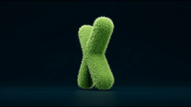 The letter X is made of green grass and is on a black background. The image has a whimsical and playful mood