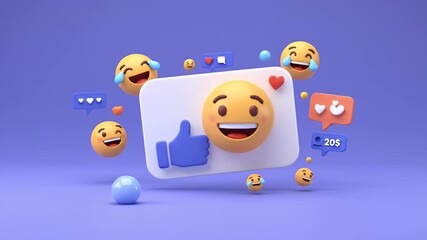 3d Social Media Likes Emojis And Comments Background Illustration With Blue Background - Powered by Adobe