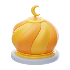 Golden Dome With Crescent Moon Top Isolated On Transparent Background Illuminated By Soft Light With Orange And Yellow Stripes