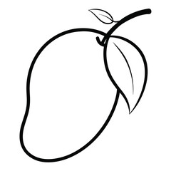 Fresh Mango Vector with Leaf – Tropical Fruit Line Art Illustration