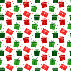 Seamless Christmas Present Boxes with Stars Repeat on White Background