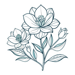 Elegant continuous line art vector illustration of delicate floral outlines perfect for botanical designs and decorative elements