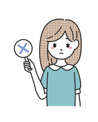 バツの札を持つ女性