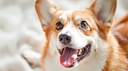 A brown and white dog lying on a bed