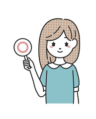 マルの札を持つ女性