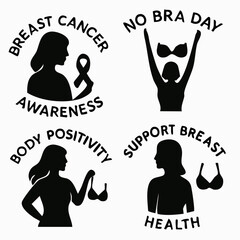 Silhouette of a woman holding a pink ribbon symbolizing breast cancer awareness and support with an arched background