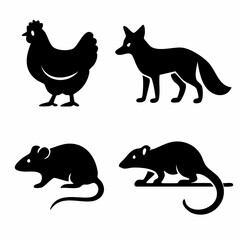 Collection of four minimalist black firefly silhouettes isolated on a clean white background perfect for nature and insect themed designs