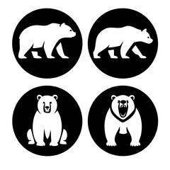Set of four charming bear silhouettes in circular frames perfect for nature or wildlife designs