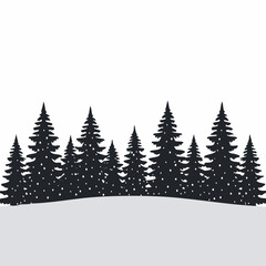 Naklejka premium Enchanting winter forest silhouette with glowing fireflies and snow covered pine trees under a starry night sky