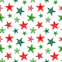 Seamless Christmas Stars Pattern on White Background