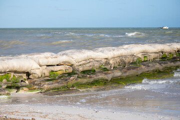 El Cuyo, Mexico; November 1, 2025: Entrance to the sea of ​​the port of a fishing village in Yucatan.