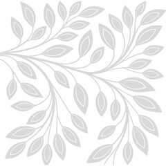 Elegant gray leaf branch seamless pattern on white background, minimal botanical design, soft natural decorative texture for wallpaper, fabric, wrapping, and modern digital artwork.