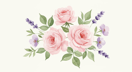 Whispers of Springtime Elegance captures the delicate beauty of nature through a masterful watercolor portrayal of roses and lavender.