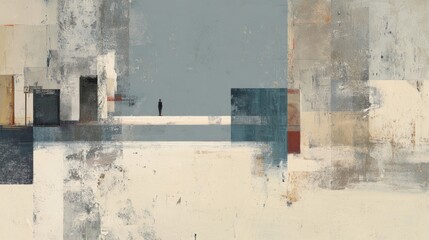 Abstract composition with solitary figure and geometric shapes